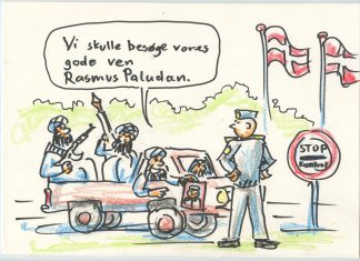 Øget grænsekontrol giver hjemrejse-kø Tegning: Ole Vedby