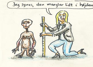 Tegning af Ole Vedby: ET Kerteminde skal måles Vedby Etkerteminde