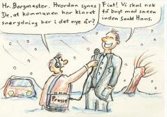 Tegning af Ole Vedby: Rettidig omhu? Vedby Sne