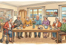 Nystartet Parkinson-afdeling inviterer til café-møde Parkinson møde AI-generet billede