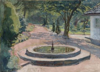 Maleri med kendt motiv vender hjem til villa på Møllebakken Johannes Larsen Springvande, olie, 1920. Foto Bruun Rasmussen