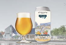 Den nye café på Fjord&Bælt får sin helt egen lokalbrygget øl Strandøl mockup