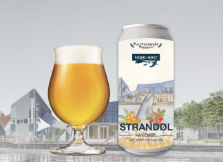 Den nye café på Fjord&Bælt får sin helt egen lokalbryggede øl Strandøl mockup