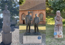 Tavshed bliver til taletid: Nu kan disse skulpturer fortælle deres egen historie Collage med de tre skulpturer, Talking Statues